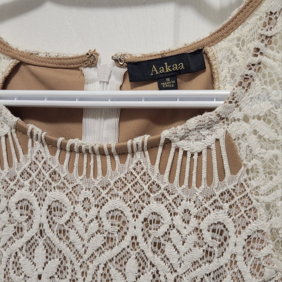 White lace short dress mini cap sleeve cross front wedding rehearsal, bacheloret - Picture 3 of 5